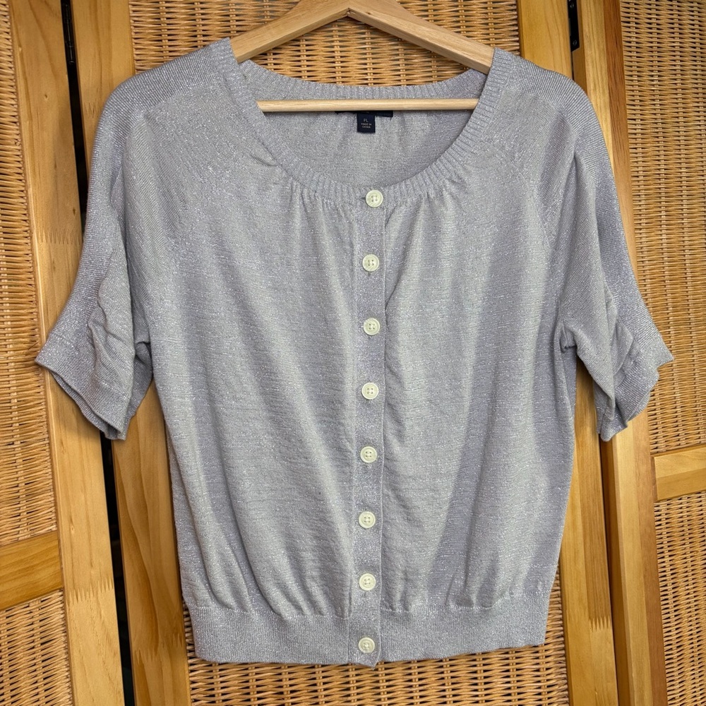Banana Republic Gray Silver Button-Down Shirt sleeve sweater size petite Lg